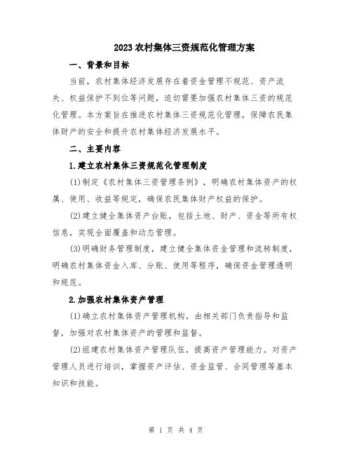2023农村集体三资规范化管理方案