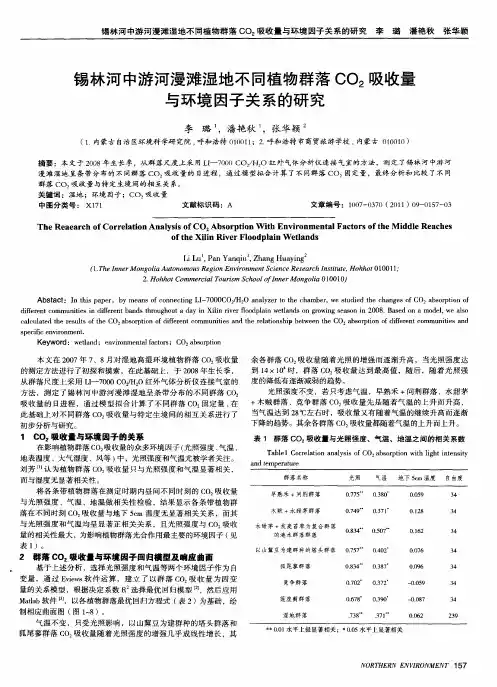 锡林河中游河漫滩湿地不同植物群落CO_2吸收量与环境因子关系的研究