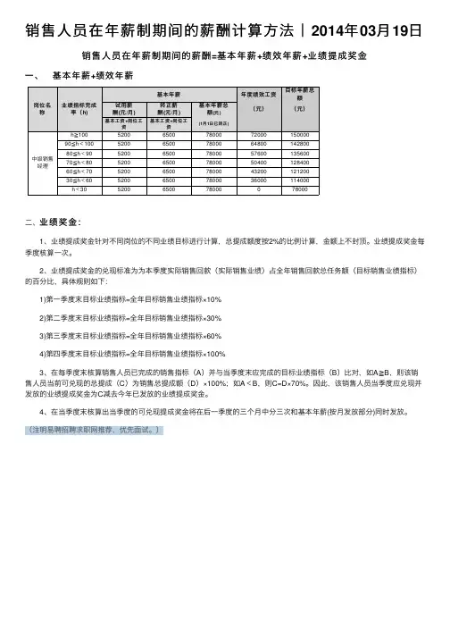销售人员在年薪制期间的薪酬计算方法｜2014年03月19日