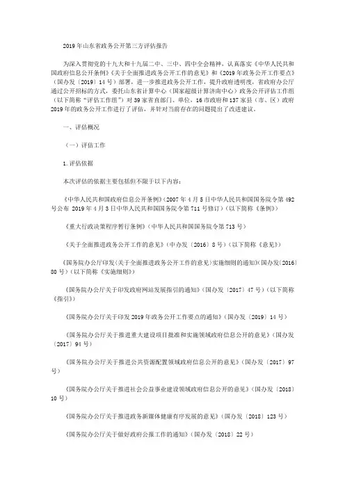 2019年山东省政务公开第三方评估报告