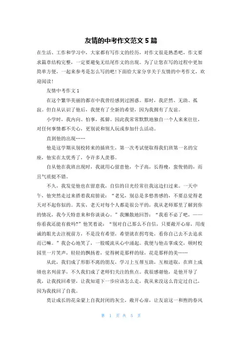 友情的中考作文范文5篇