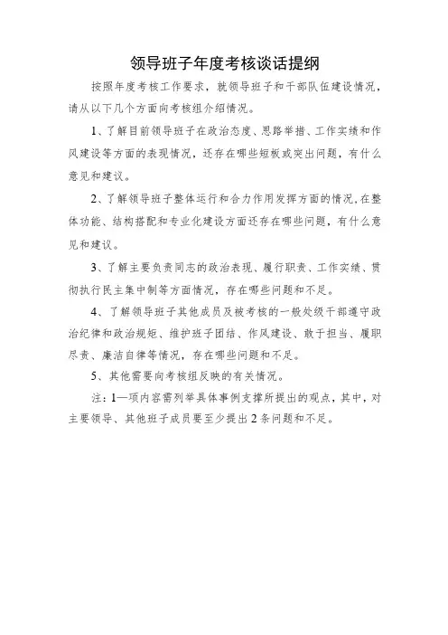 领导班子年度考核谈话提纲