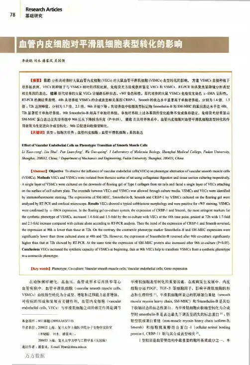 血管内皮细胞对平滑肌细胞表型转化的影响