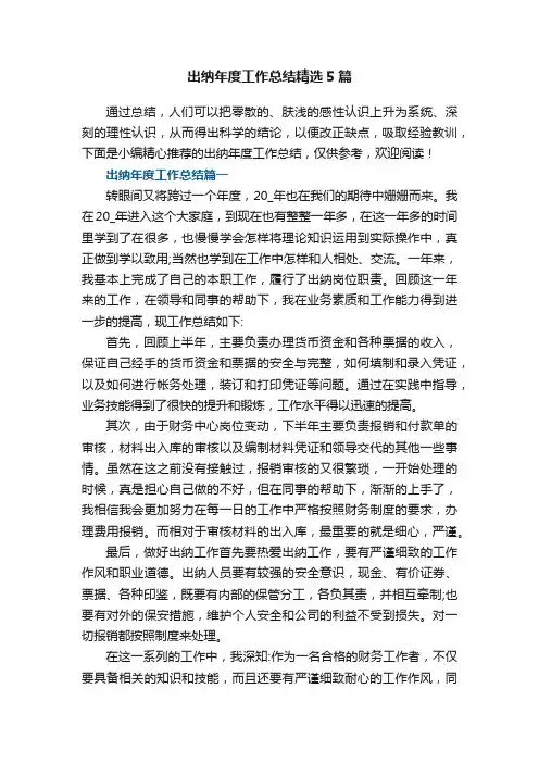 出纳年度工作总结精选5篇