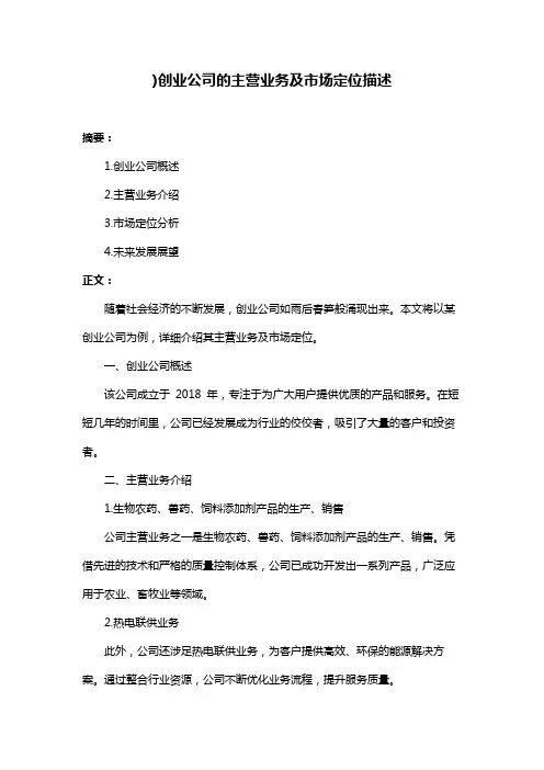 )创业公司的主营业务及市场定位描述