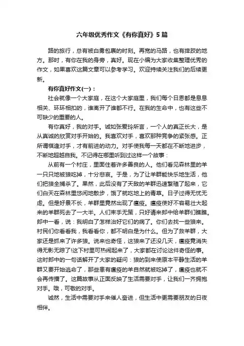 六年级优秀作文《有你真好》5篇