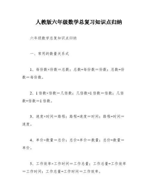 人教版六年级数学总复习知识点归纳
