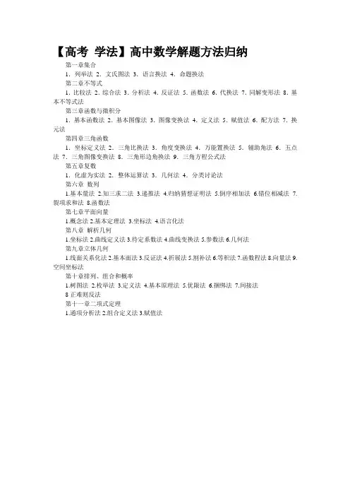【高考 学法】高中数学解题方法归纳