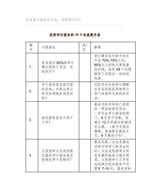 优秀审计报告打分表,你能得几分？