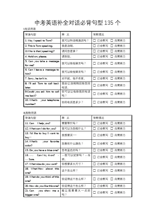 中考英语补全对话必背句型135个