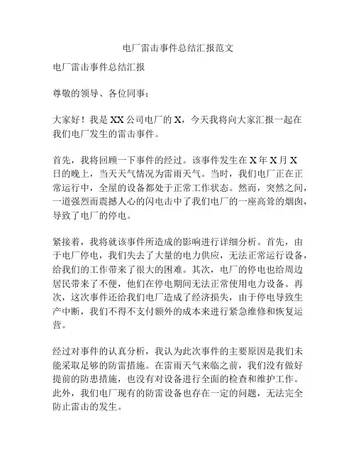 电厂雷击事件总结汇报范文