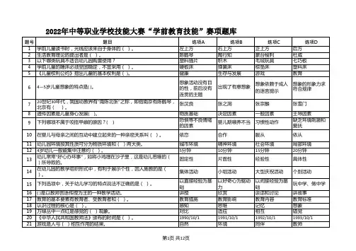 2022年中等职业学校技能大赛“学前教育技能”赛项题库