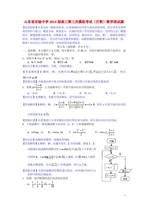 山东省实验中学高三数学第三次模拟考试 理(含解析)