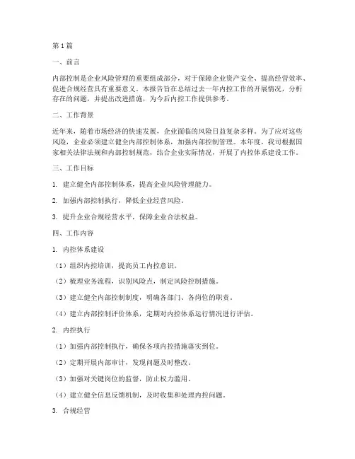 内控报告工作总结范文(3篇)