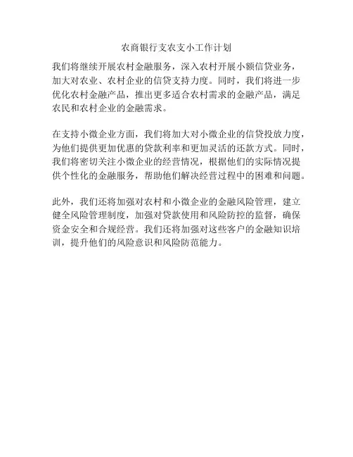 农商银行支农支小工作计划