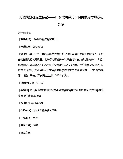 打假风暴在这里掀起——山东梁山县打击制售假药专项行动扫描
