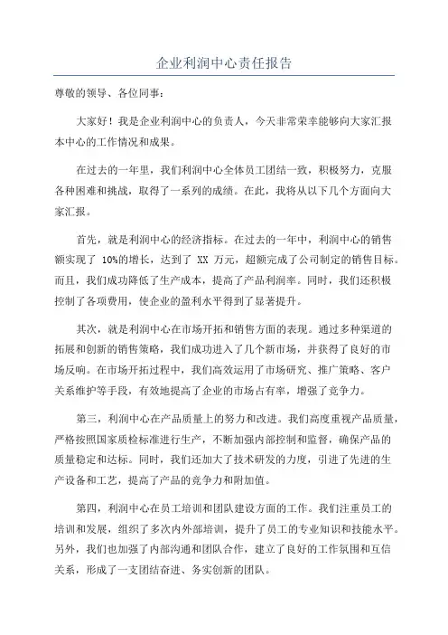 企业利润中心责任报告