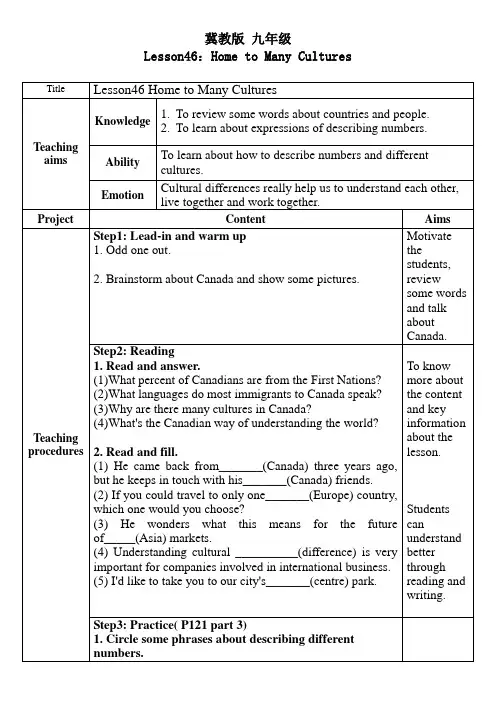 (最新冀教版九年级)Lesson46：Home_to_Many_Cultures