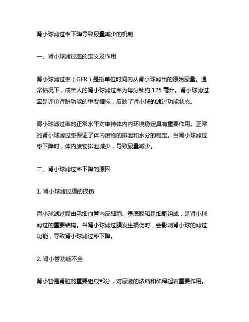 肾小球滤过率下降导致尿量减少的机制