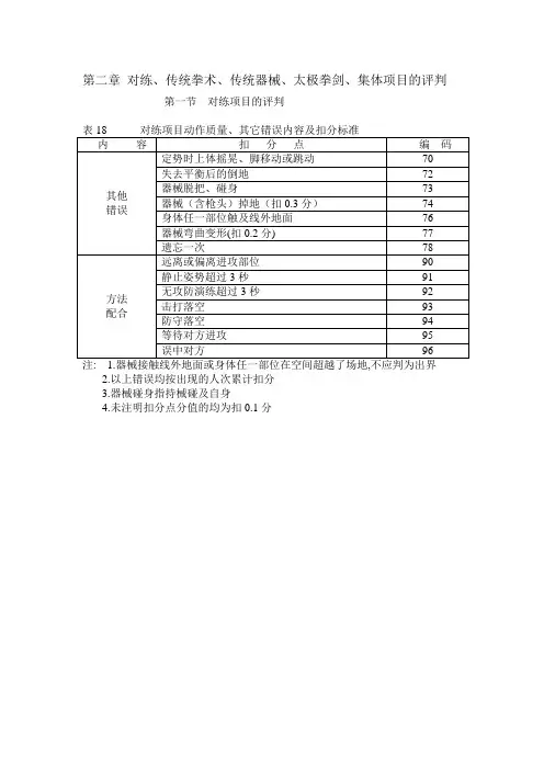 武术套路规则 第二章 对练、传统拳术、传统器械、太极拳剑、集体项目的评判