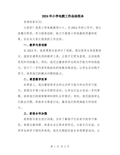 2024年小学电教工作总结范本