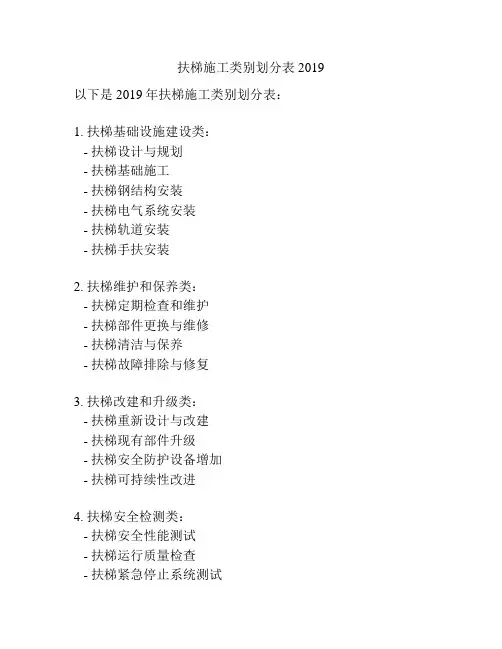 扶梯施工类别划分表2019