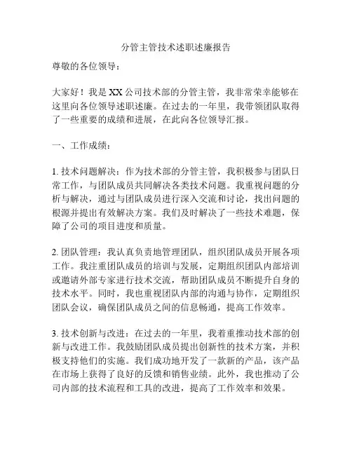 分管主管技术述职述廉报告