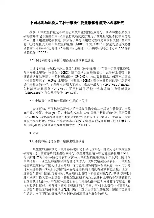 不同林龄马尾松人工林土壤微生物量碳氮含量变化规律研究