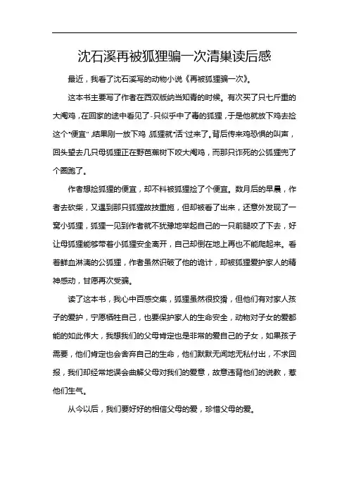 沈石溪再被狐狸骗一次清巢读后感