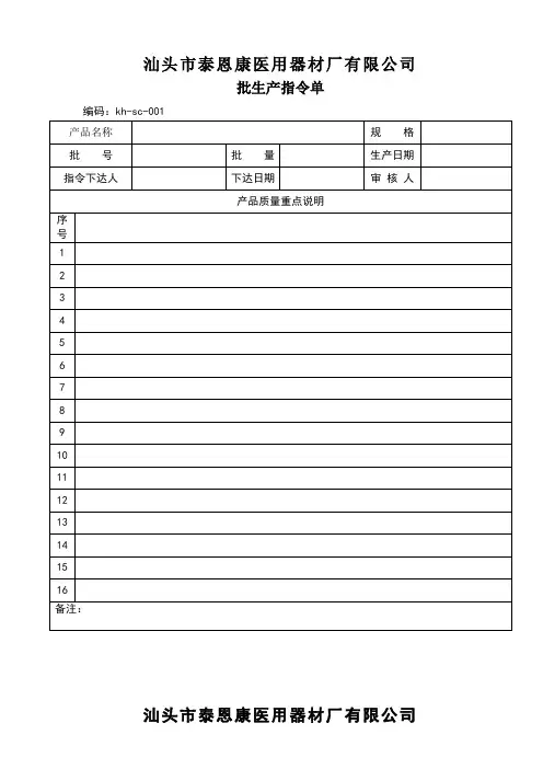 次性使用口罩批生产记录汇总