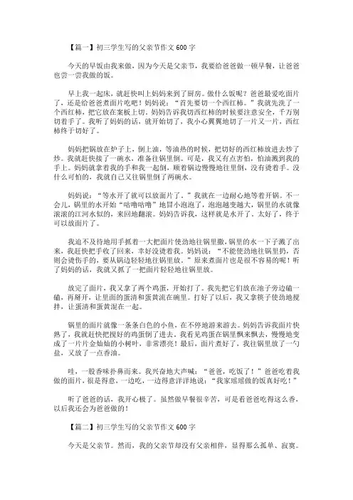 初三学生写的父亲节作文600字(最新)