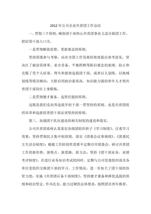 2012年公司企业共青团工作总结