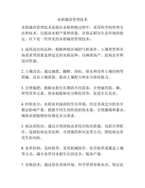 水稻栽培管理技术