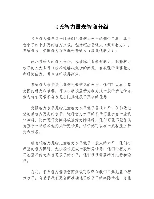 韦氏智力量表智商分级
