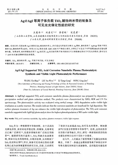 Ag@AgI等离子体负载TiO2酸蚀纳米带的制备及可见光光催化性能的研究