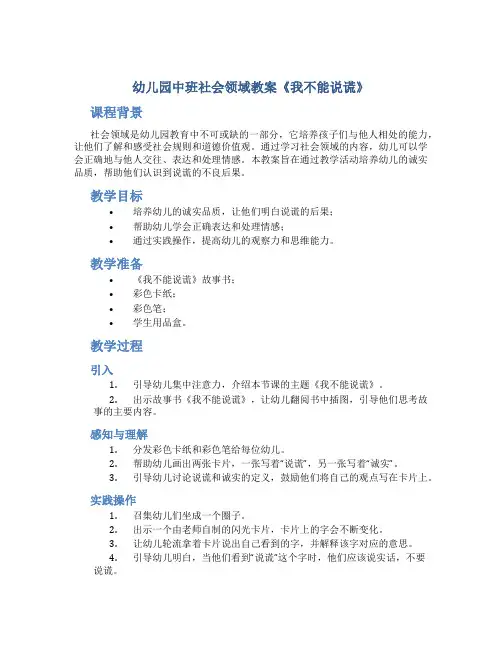 幼儿园中班社会领域教案《我不能说谎》