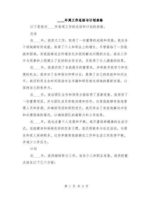 2024年周工作总结与计划表格