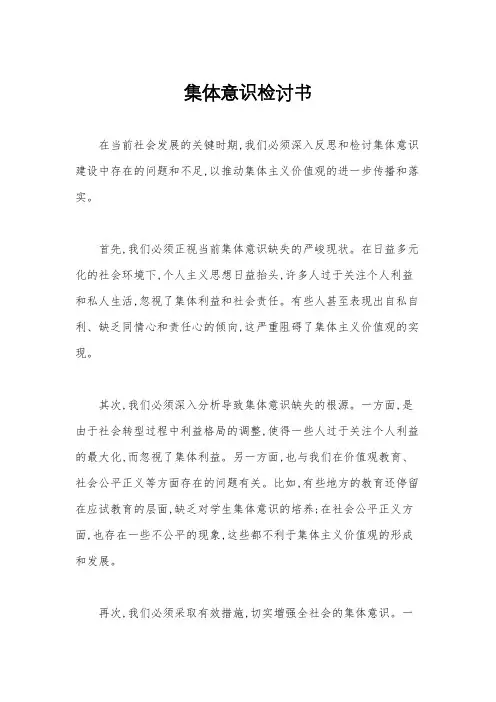 集体意识检讨书