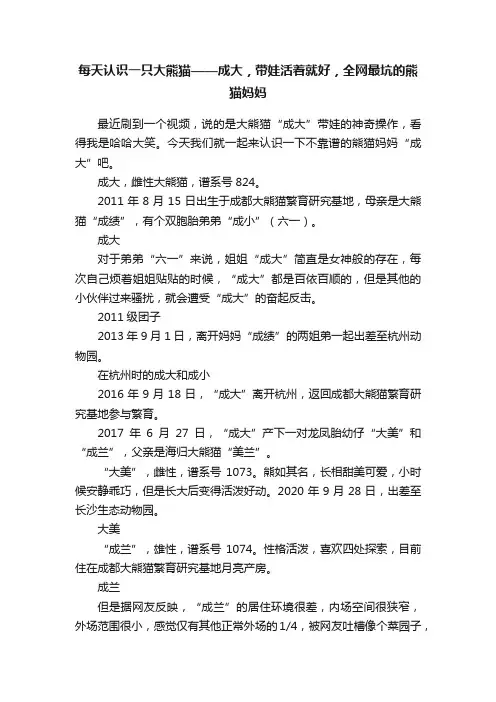 每天认识一只大熊猫——成大，带娃活着就好，全网最坑的熊猫妈妈