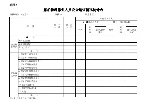 煤矿特种作业人员安全培训情况统计表