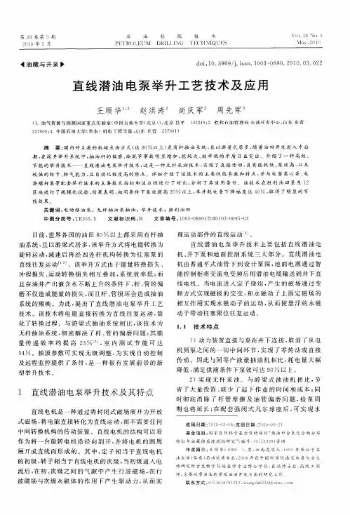 直线潜油电泵举升工艺技术及应用
