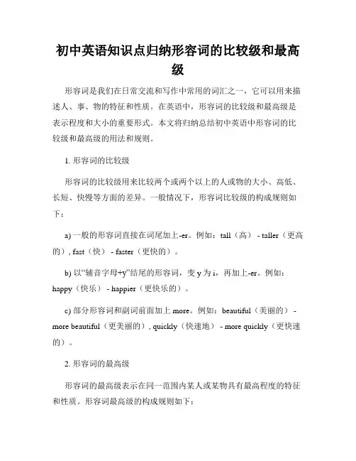 初中英语知识点归纳形容词的比较级和最高级
