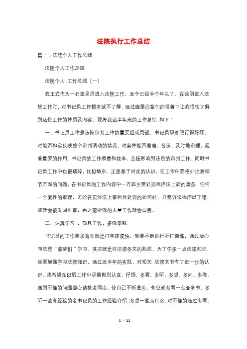 法院执行工作总结