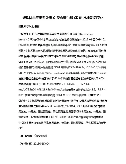 烧伤脓毒症患者外周C-反应蛋白和CD64水平动态变化