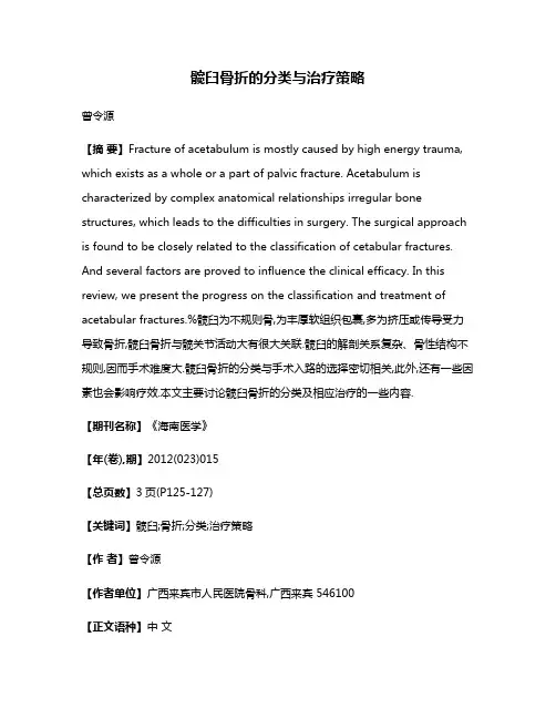 髋臼骨折的分类与治疗策略