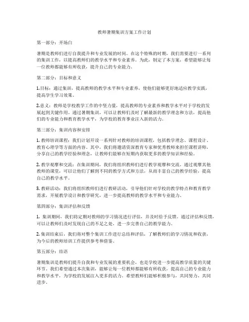 教师暑期集训方案工作计划