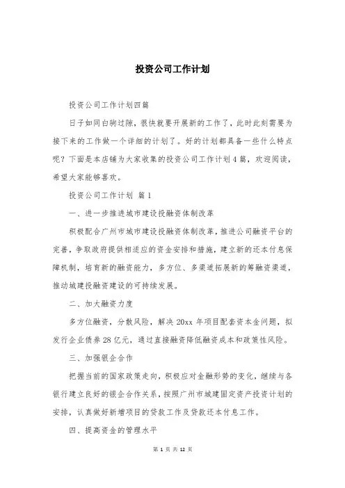 投资公司工作计划