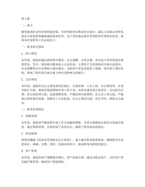 非营利组织年度财务总结(3篇)