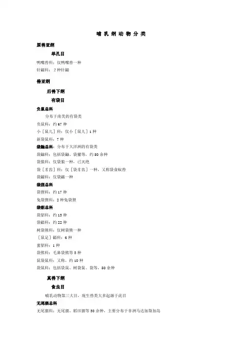哺乳动物分类
