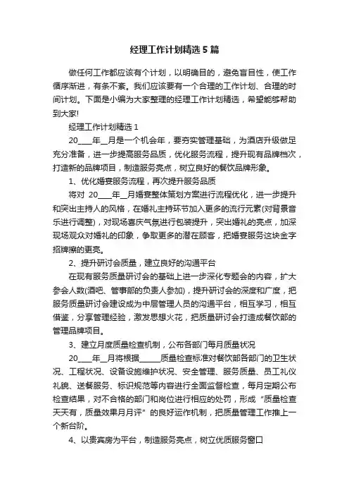 经理工作计划精选5篇